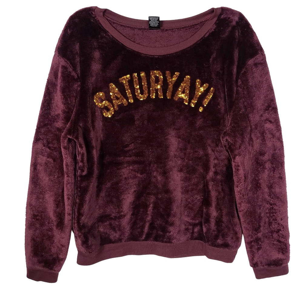 Cold Crush fuzzy Saturday long sleeve sweater